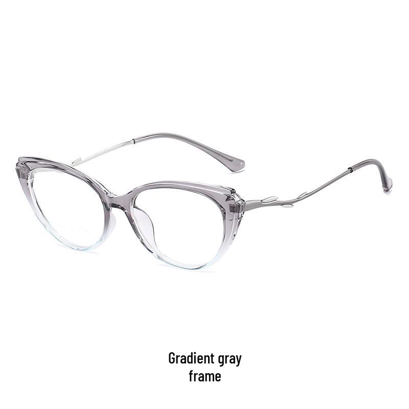 Women's Ultra-Light Tea-Colored Retro Cat-Eye TR90 Glasses Frame, Fit for Prescription, Slimming Korean Style.