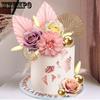 12 Stück Boho Kuchenaufsatz Blume Kuchenaufsatz Rosa Palmenblätter Kuchen Dekorationen mit Künstlicher Rose Ginkgo Blättern und Kugeln