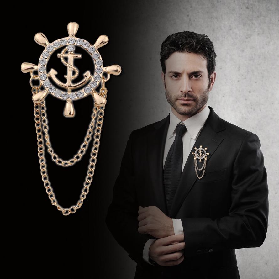 

Японские и корейские украшения: Брошь Морской якорь со стразами - Модная булавка для мужского костюма в виде штурвала серебряный