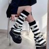 Harajuku Women Autumn Leg Warmers Socks Japanese Gothic Striped Sequins Stars Knitted Long Socks Punk Baggy Foot Covers