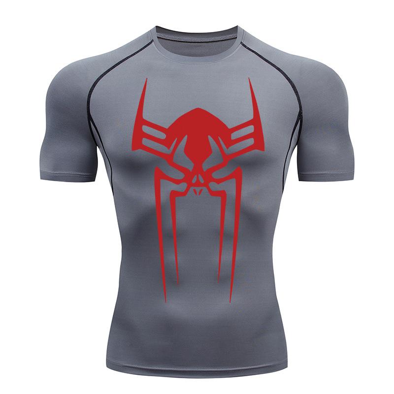 Spider Print Gym Workout Rash Guard for Men Athletic Quick Dry Stretchy Compression Shirts Undershirts Baselayers Tshirts Tops