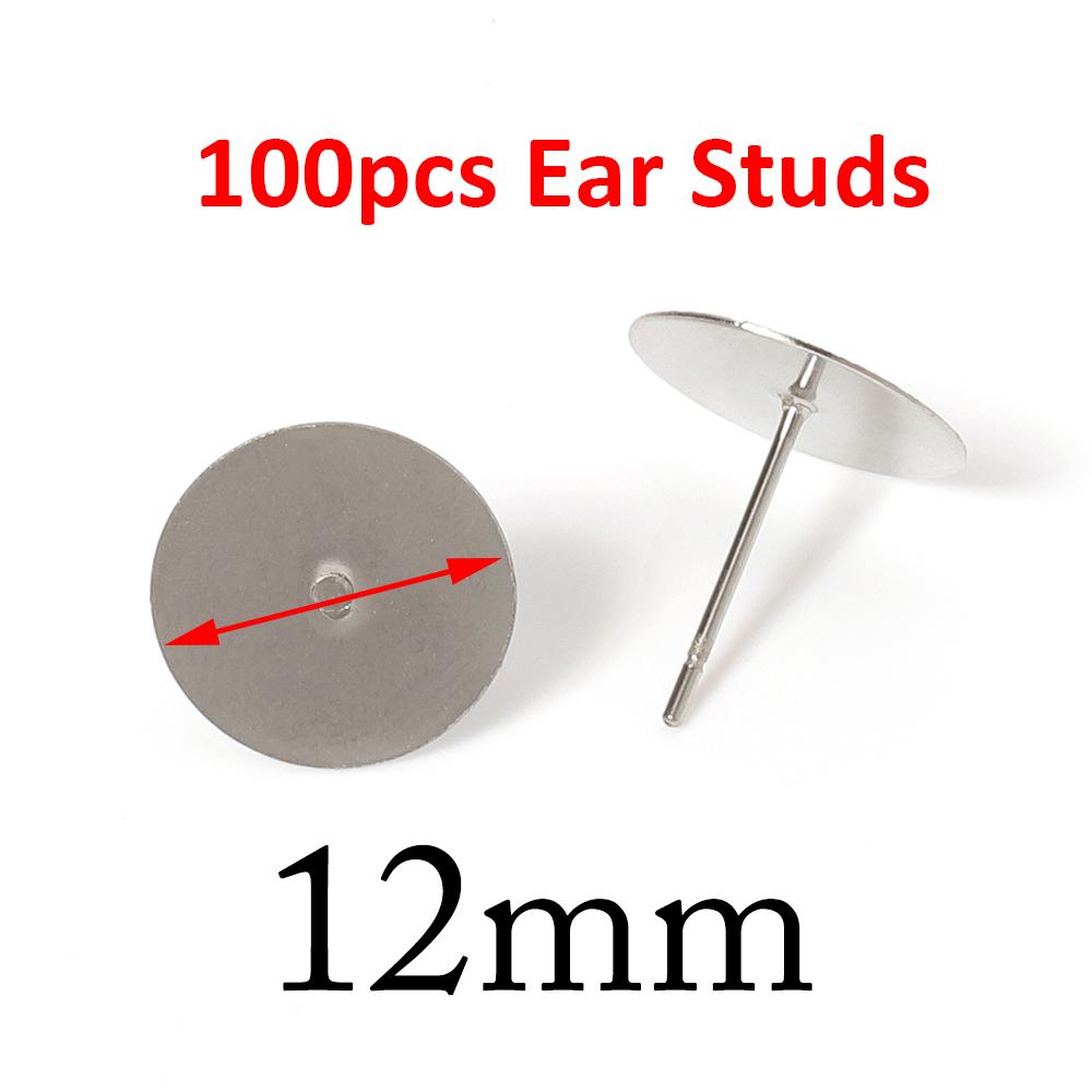 100pcs Gold Color 316L Stainless Steel Earring Studs DIY Ear Blank Post Pins 3-12mm Flat Round Tray Base Ear Jewelry Making DIY