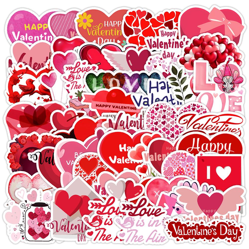 Valentine's Day Heart Graffiti Stickers: 50/100 Waterproof Decorative Stickers for Water Bottles & Computers