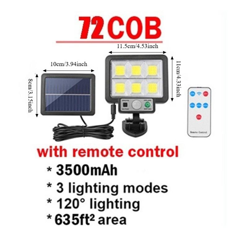 72/100COB Waterproof Super Bright Solar Motion Sensor Light Wall Lamp Garden Outdoor High-brightness Lights with Remote Control