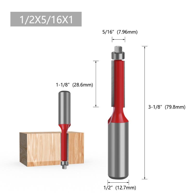 1/2 Shank End Dual Flutes Ball Bearing Flush Router Bit Straight Shank Trim Wood Milling Cutters for Woodworking