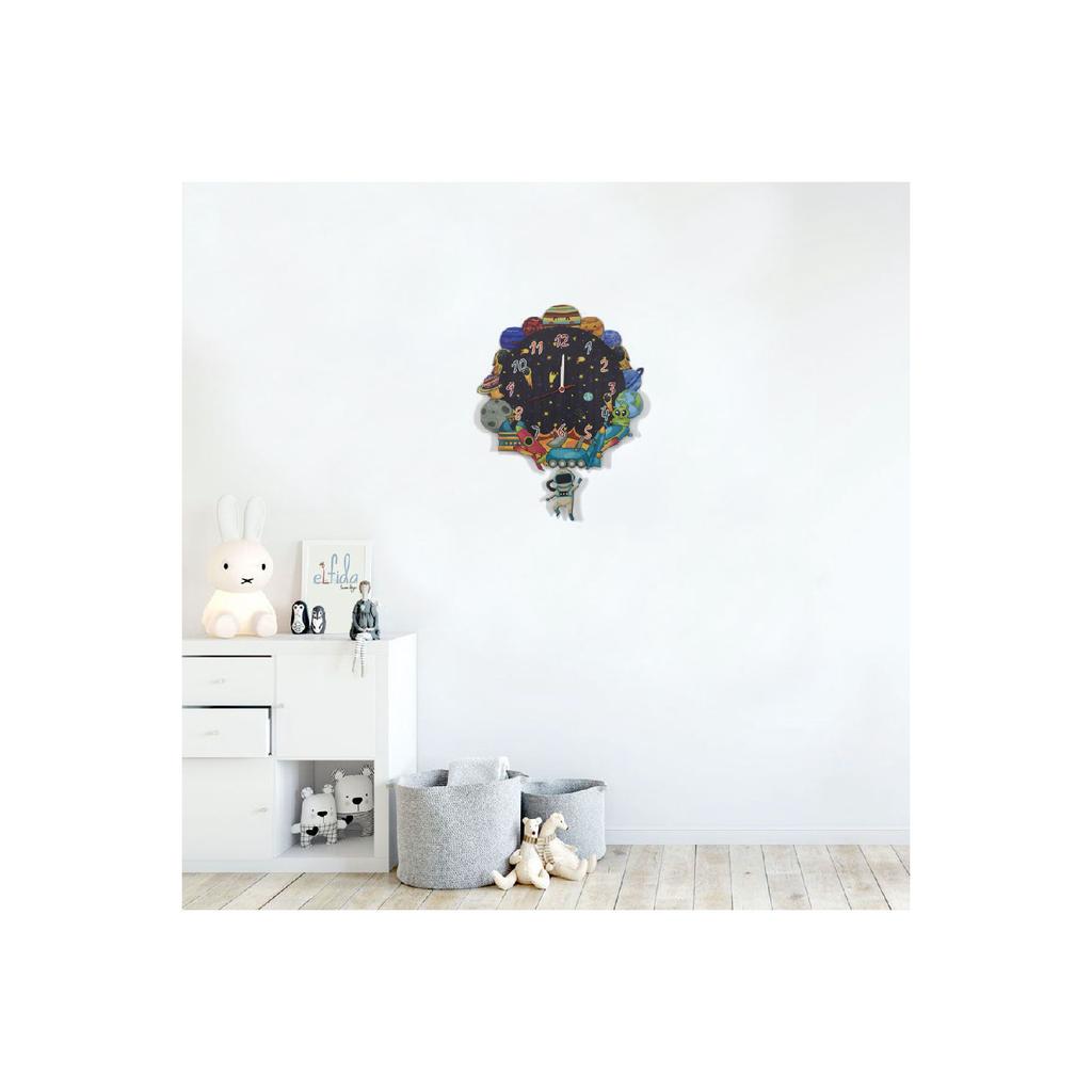 3d Wooden Space And Planets Children's Room Wooden Wall Clock Elf-2312023
