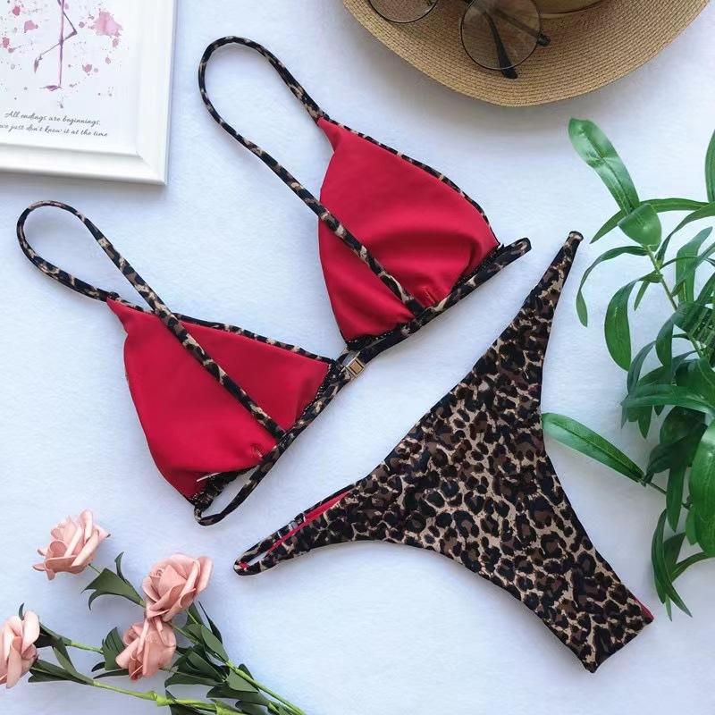 Damskie letnie bikini Biquinis seksowny zwierzęcy wzór w cętki bandaż usztywniany biustonosz strój kąpielowy strój kąpielowy plażowe stroje kąpielowe