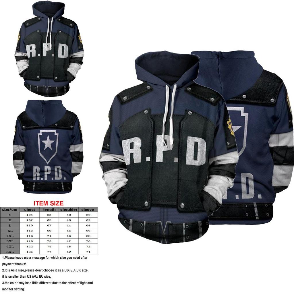 Comfortable Resident Evil Hoodies Leon Scott Kennedy 3d Printed Pullover Cosplay Jacket Coat For All Seasons