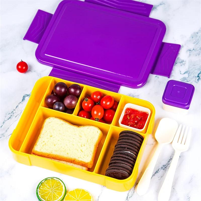 

1330 мл Ланч-бокс для взрослых Bento Boxs Контейнеры для еды с 6 отделениями и столовыми приборами для закусок Работа Школа Микроволновая печь Отопление 5&1330ml&1