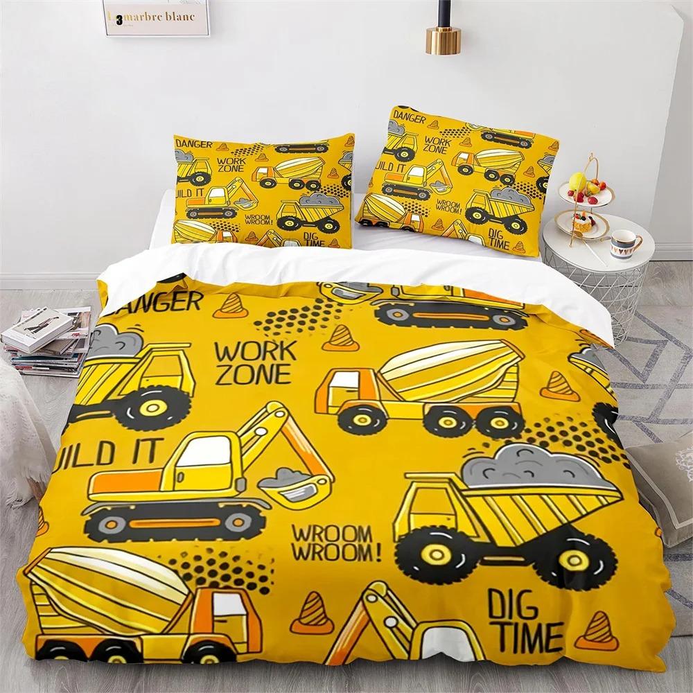 Cartoon Engineering Vehicle Childrens Duvet Cover Set Tractor Truck Quilt Cover Modern Bed Set For Boy Polyester Bedding Set