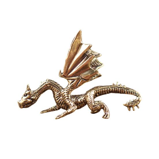 Yousheng Vintage Winged Dragon Brass Ornaments Copper Dragon with Wing Figurine Collectible Bronze Carved Sculpture for Living Room Bookshelf Desktop