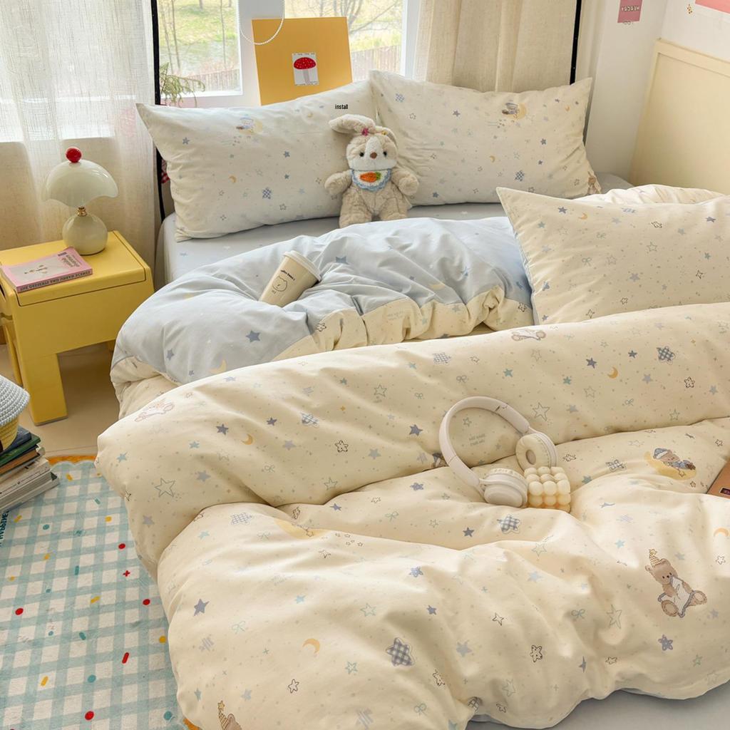 Fresh Simple Pure Cotton Duvet Cover Set, Available In Single, Three, or Four Pieces for Student Dormitories.