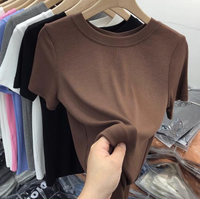 Letní tričko s krátkým rukávem Bílá trička Dámská Plus Size Slim Fit Vrchní oblečení s kulatým výstřihem Jednobarevné Měkké Pohodlné Tričko Tenké
