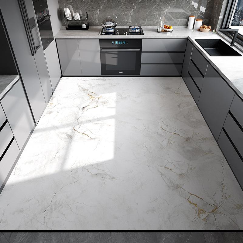Kitchen Floor Mat Waterproof Non-slip Oil-resistant Leather Carpet PVC Large Size Imitation Marble Geometric Rug Home Decora Mat