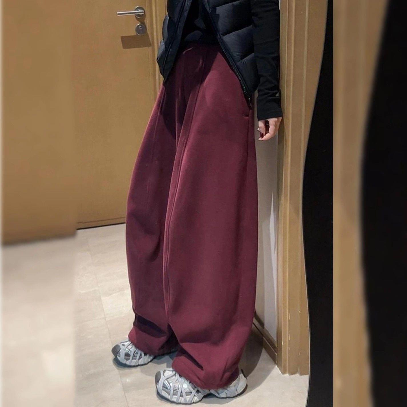 

Unisex European Plush Wide-Leg Casual Floor-Length Pants - 2025 Collection, Plus Size, Slimming Fit Wine Red (No Fleece)