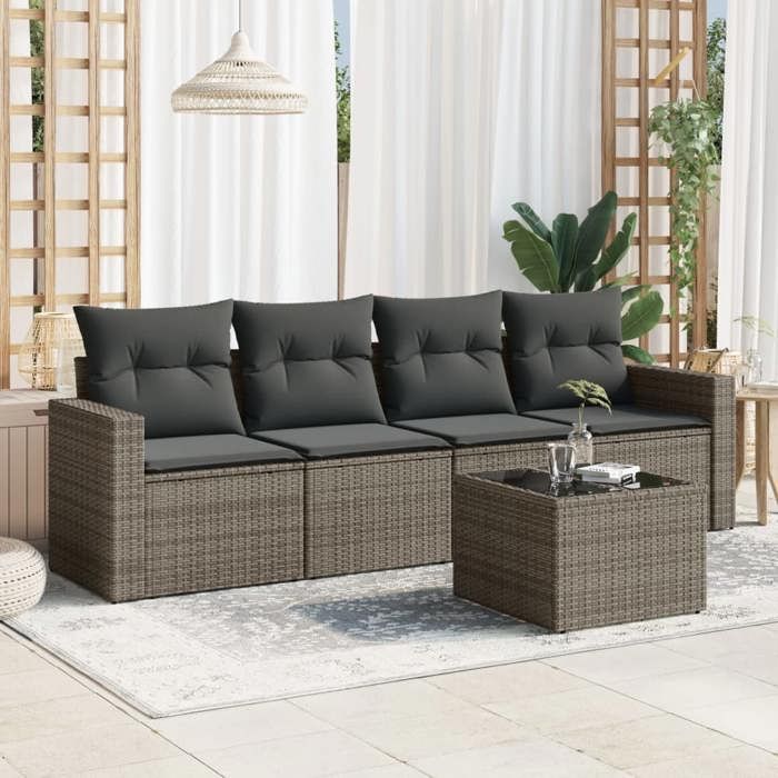 VidaXL Salon de jardin 5 pcs avec coussins gris résine tressée 3251027