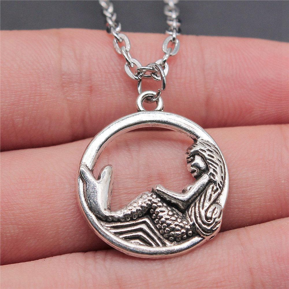 Mermaid Dolphin Ocean Life Pendant Antique Bronze Metal Men Collar Necklace Fashion Gift