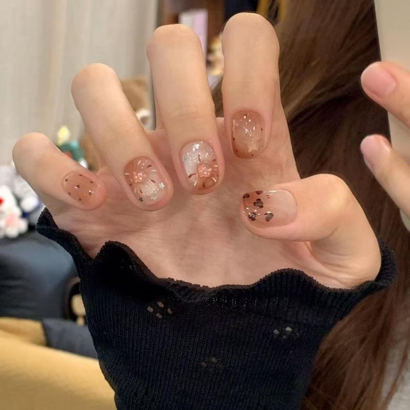 French Caramel Cat Eye Press-on Nails: Short, High-Grade Leopard Print M with toolkit