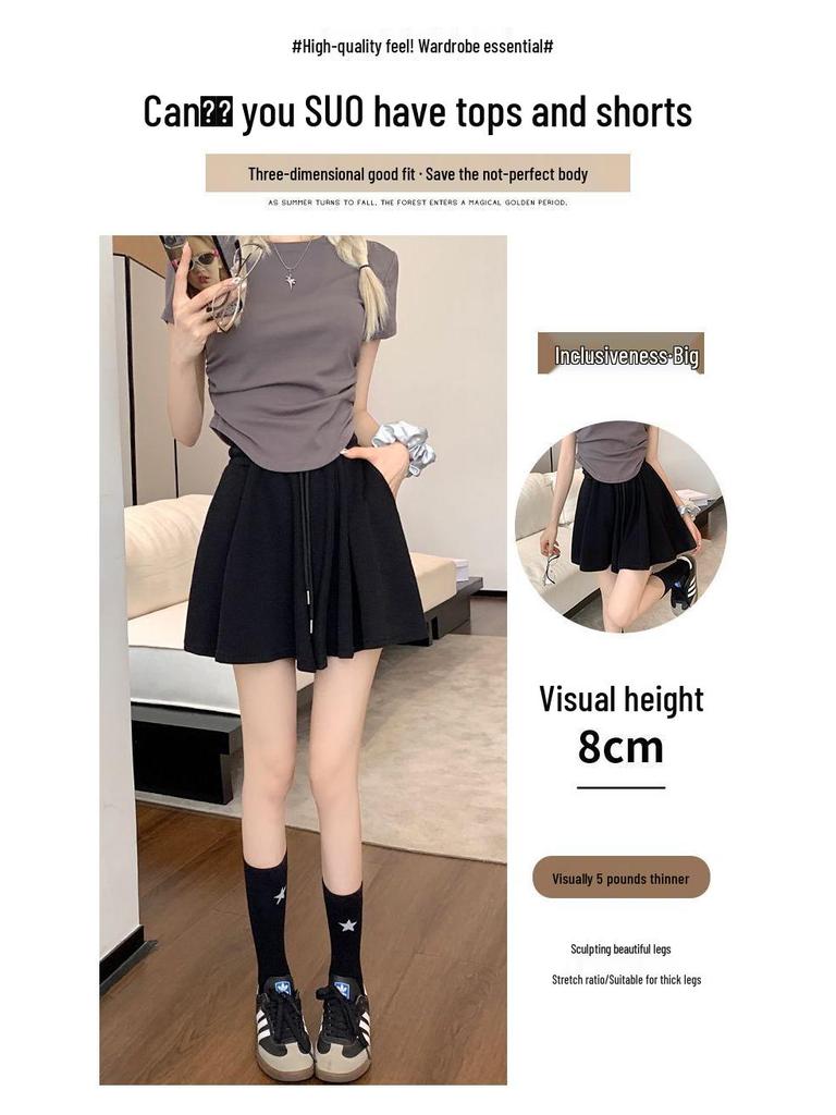 Women's Summer 2025 High-Waisted Wide-Leg Ballet Style Drawstring Shorts