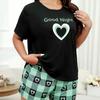 Sommer pluss størrelse 3XL 4XL 5XL kortermet topper og shorts pyjamassett avslappet oversized bokstavtrykk rutete pyjamas for kvinner nattøy sett hjemmeklær