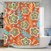 Rustic Floral Shower Curtain Orange Blue Print Bath Decor Fabric Waterproof Home Decoration 72x84 In (180X213 CM)