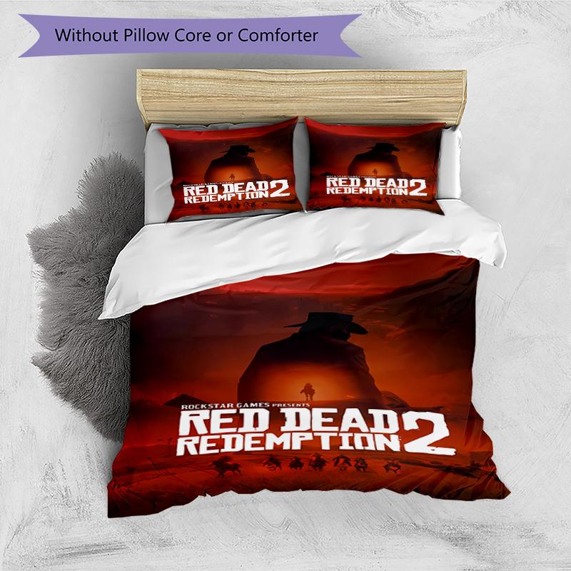 Juego de ropa de cama con estampado de Red Dead Redemption 1 de 3 piezas, juego de funda nórdica incluye funda nórdica y fundas de almohada, decoración de dormitorio y regalo perfecto para todas las estaciones