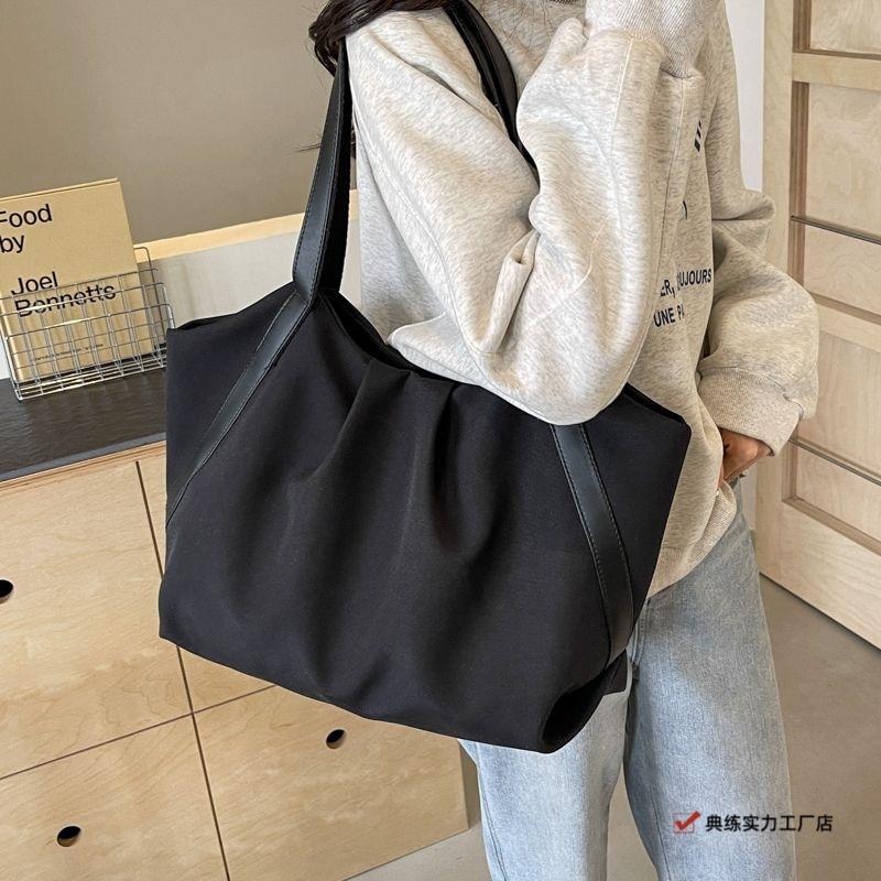 New large-capacity canvas tote bag casual solid color shoulder bag student backpack simple going out commuting handbag
