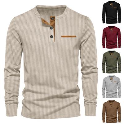 Spring New Casual Men's Corduroy Henley Shirt Men's Long-sleeved Slim T-shirt