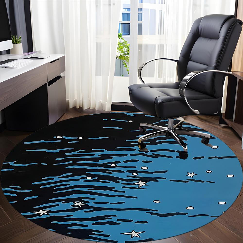 1pc Ocean Waves Office Round Area Rug, Indoor Mat Suitable For Office, Under Office Chairs Bedroom Living Room Home Decor, Room Deco