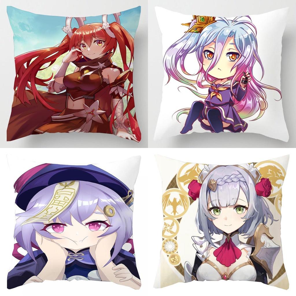 Genshin Impact Cartoon Cushion Cover Soft Polyester Peachskin Pillow Case For Home Decor