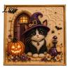 Halloween Home Decorations Witch Hat Cat DIY 3D Pearl Painting Kit with Frame, Hand-Pasted Art Craft for Adults, Relaxing Personalized Gifts