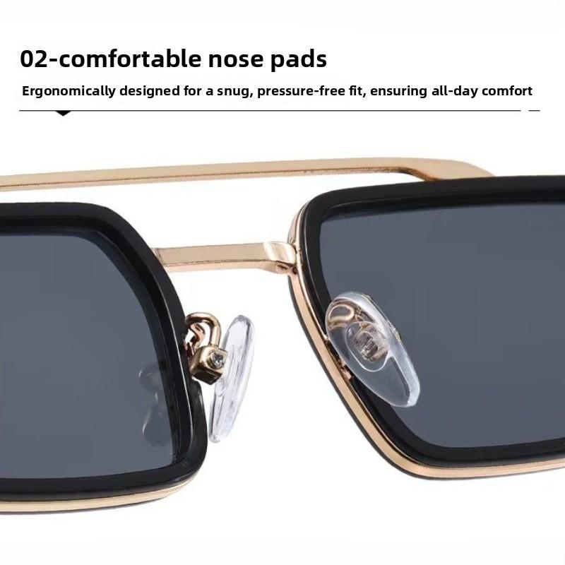 Fashion Square Frame Metal Double Bridge Myopia Sunglasses for Men Punk Style Outdoor Driving Specialized Outdoor Travel Eyewear