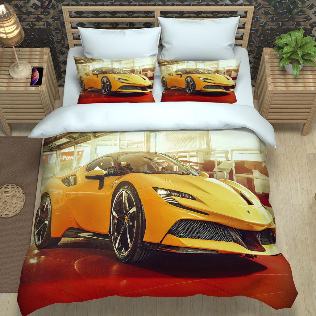 King Queen Duvet Cover Supercar 3D Single Person Double Quilt Cover Polyester Bedding Collection For Kids Teens Adults With Pillowcase