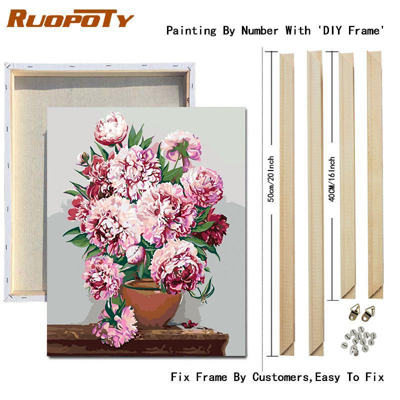 RUOPOTY DIY Frame Picture By Numbers Tower Wall Art On Canvas Acrylic Unique Gift Painting By Numbers Flower For Living Room