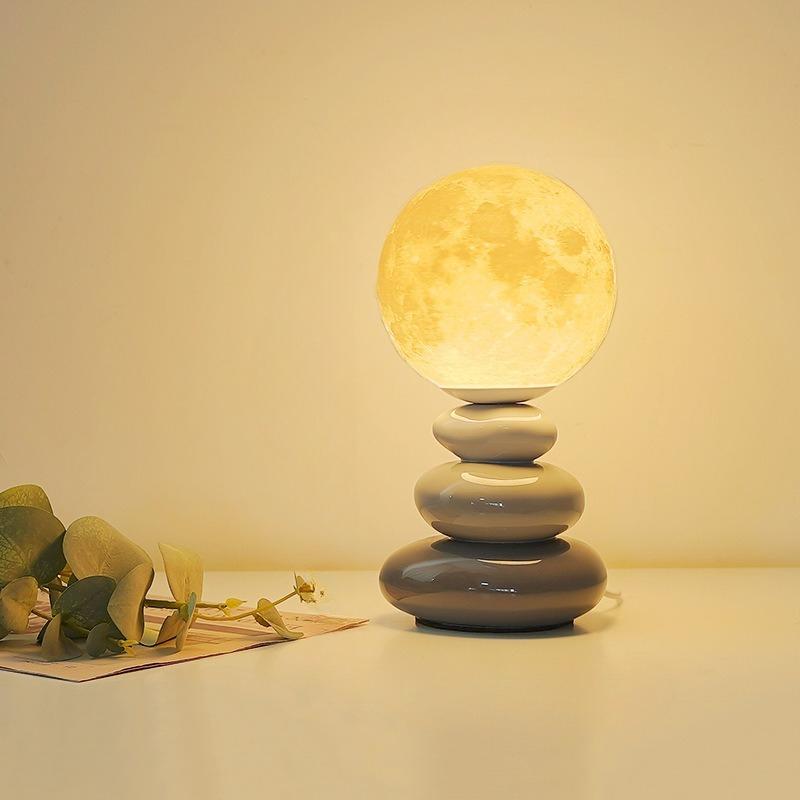 

1Pc Ceramic Desk Lamp Cream Wind Premium Bedside Lamp Bedroom Sleep Planet Lamp Ambient Light Decorative Night Light Stacked Stone