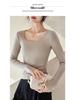 Women's Modal Low-Neck Backless Slim Fit Long-Sleeve Plus Velvet Tee for Autumn and Winter