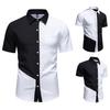 Men's Black White Color Block Short Sleeve Button Down Shirt Casual Patchwork Top