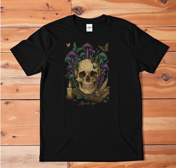 Memento Mori Skull T-Shirt Gothic Mushrooms Butterflies Dark Art Graphic Tee S