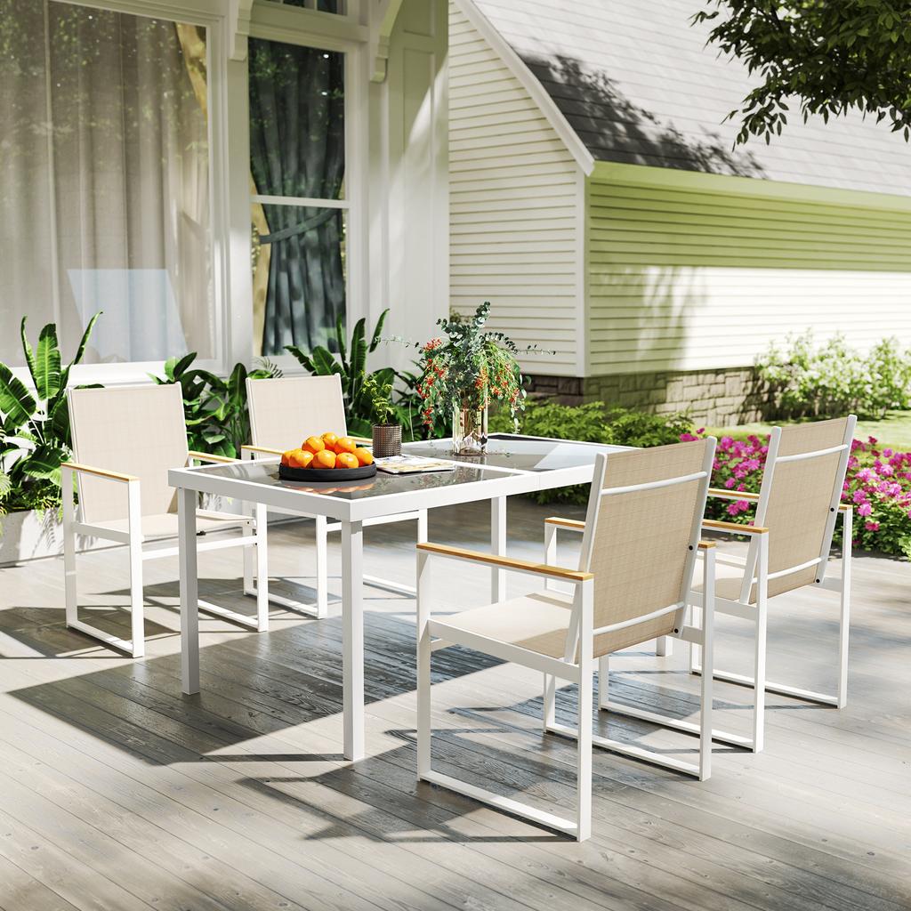 5 Piece Garden Furniture Set with 4 Armchairs and Tempered Glass Table Top, for Deck, Balcony