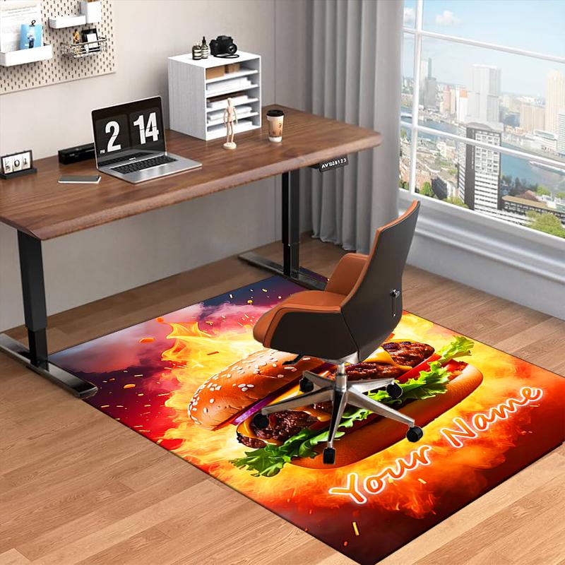 1PC Custom Name Burger Delight Theme Floor Mat Ideal for Living Room, Game Rooms, Office, Bedroom, Floor Mat Playful Design