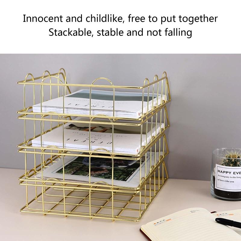 Modern Stackable Letter Tray Desktop Organizer Under Desk Hanging Organizer Metal Paper Tray for Women Men Student Staff