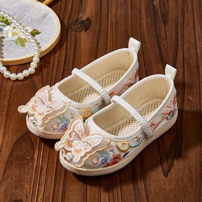 Children Vintage Hanfu Shoes Chinese Style Girls Princess Embroidered Shoes Fashion Butterfly Kids Causal Performance Flat Shoes