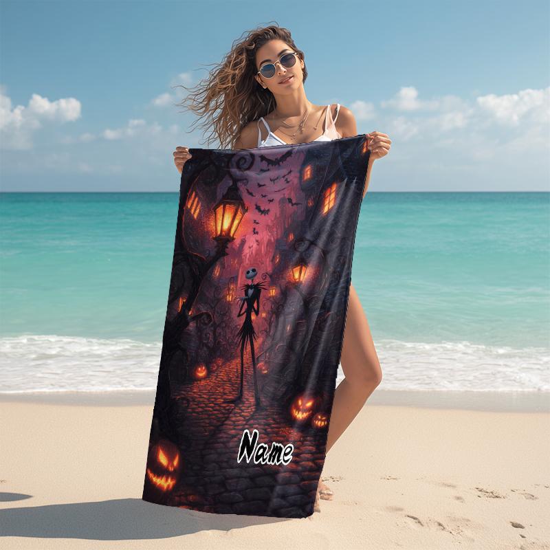 Personalized Nightmare Before Christmas Art Beach Towel Microfiber Beach Towel Thin Absorbent for Beach Swimming Yoga Bath Sports. 0910313