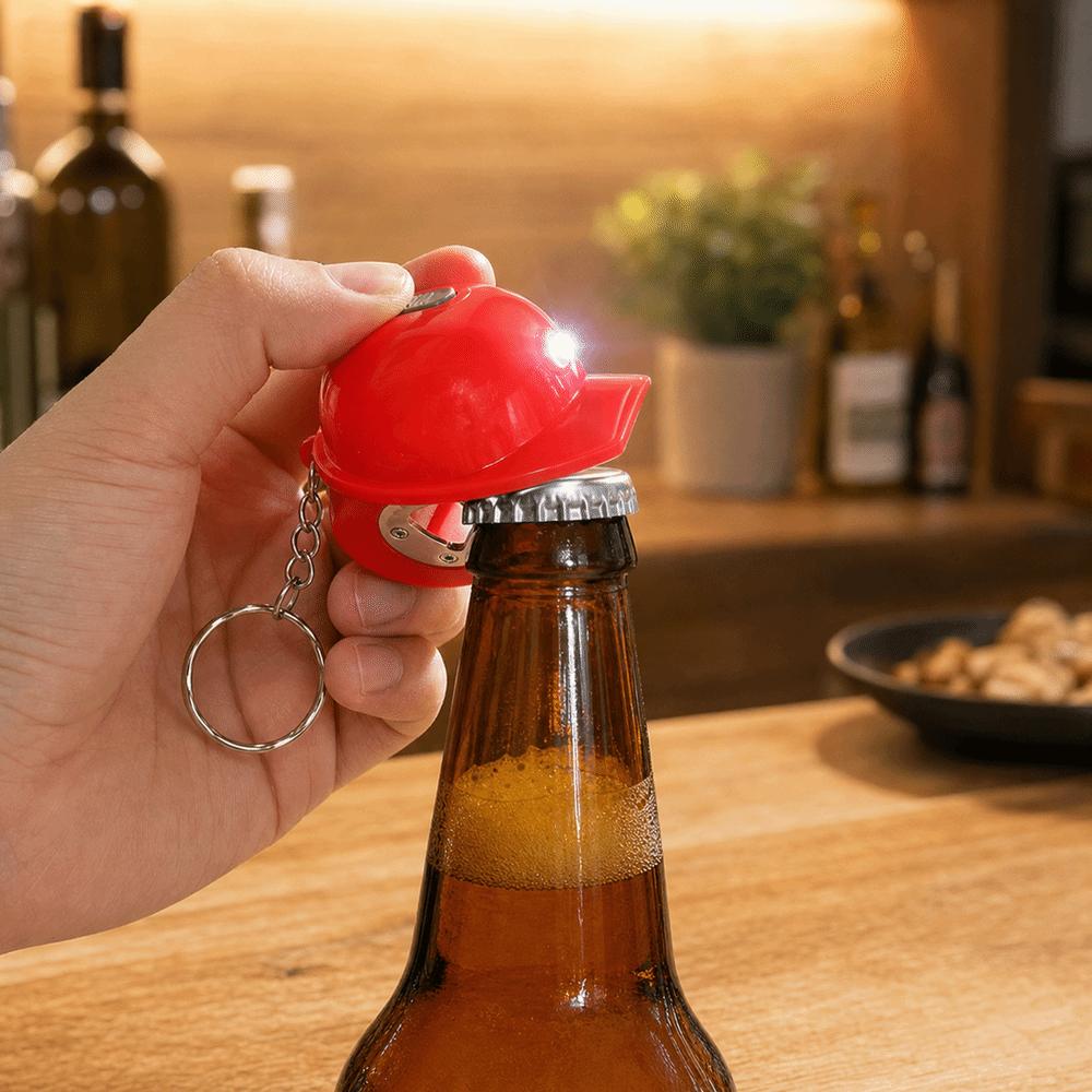Helmet Shaped Keychain Pendant With LED Light Portable Beer Opener Beer Bottle Opener Bar Party