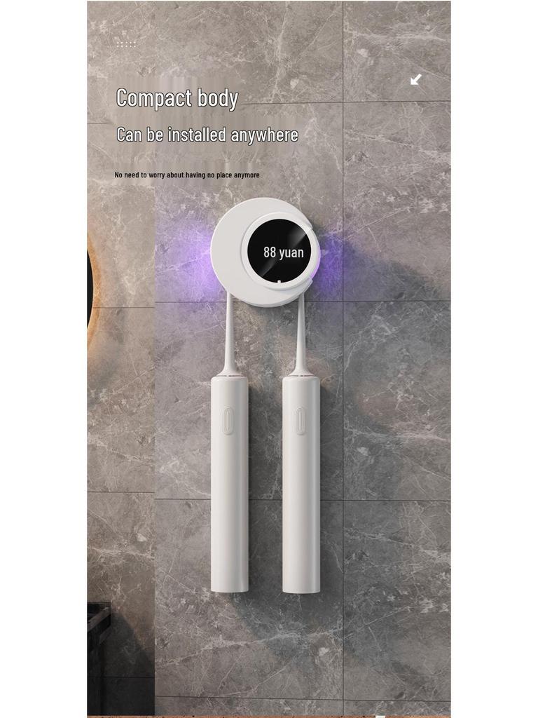 UV-sterilisierender Zahnbürstenhalter: Wandmontiert, Bohrlos, Reiniger & Trockner für den Heimgebrauch