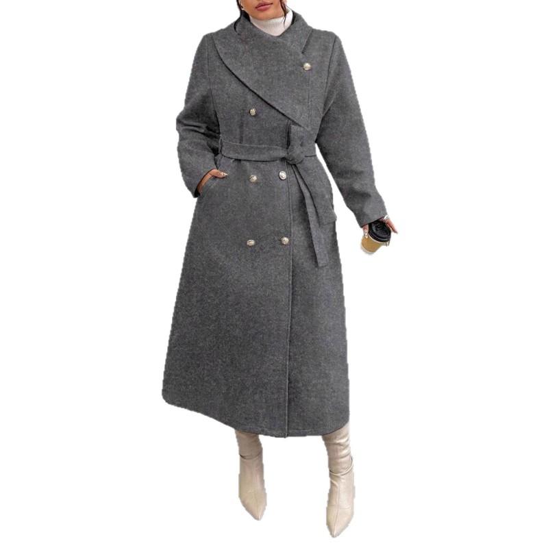Womens Oversized Wool Blend Coat With Double Breasted Buttons Asymmetrical Collar Winter Warm Long Outerwear