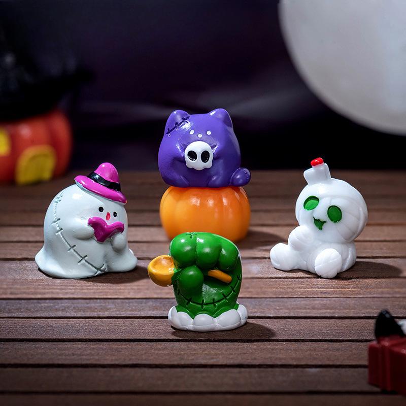 Mikro Landskap Søt Halloween Middag Doll Ghost Mummy Pumpkin Figur Bordplate Resin Trinket