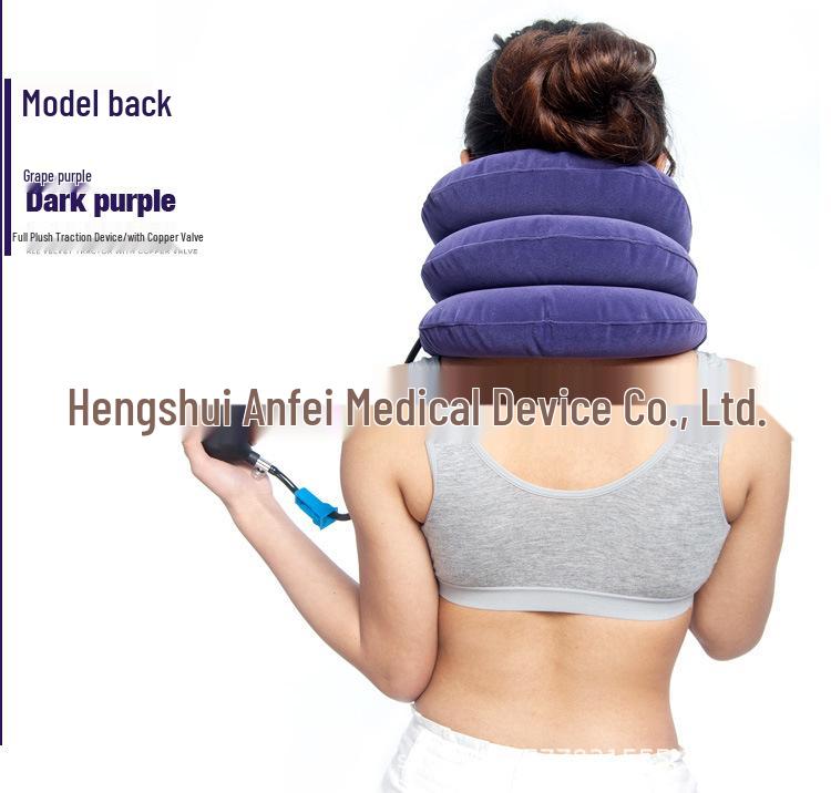 Inflatable Cervical Traction Device - Three-Layer Plush Massager Collar for Home Use