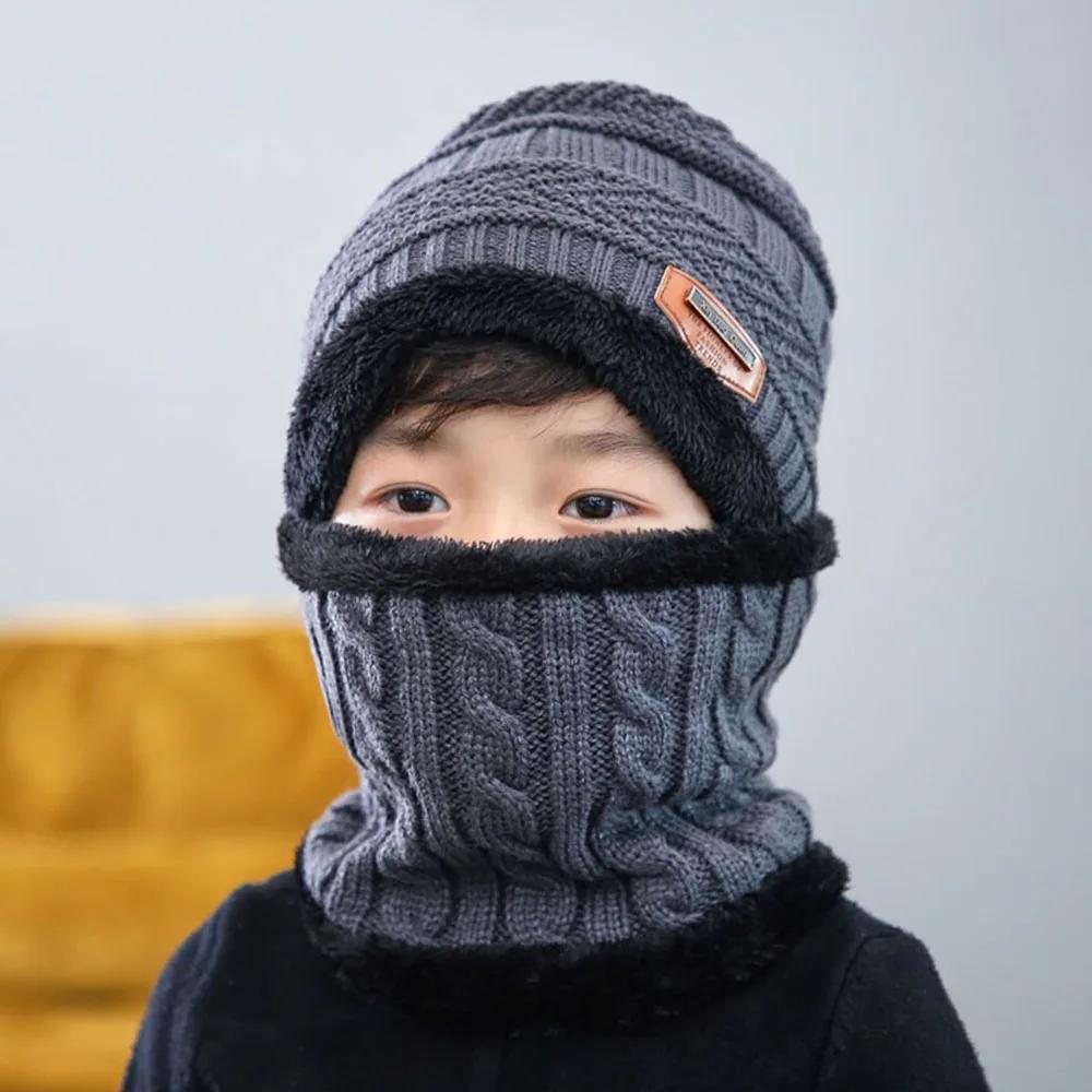 Ensemble Bonnet d'hiver et Écharpe pour Enfants Bonnet Doublé Polaire Écharpe en Laine Bonnet Tricoté Chaud et Épais Pour Garçons et Filles Ensemble Bonnet et Écharpe
