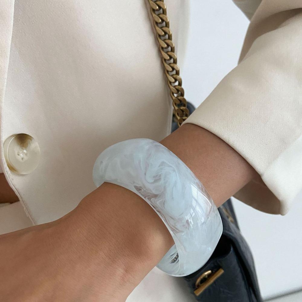 

Silver Irregular Wide Bracelet Smudging Retro Hand Ring Exaggerated Acrylic Bangle Friend Gift Style 3